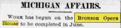 Bronson Opera House - May 10 1884 Article On Opening (newer photo)